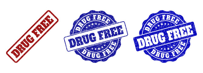 Canvas Print - drug free grunge stamp seals in red and blue colors. vector drug free labels with dirty style. graph