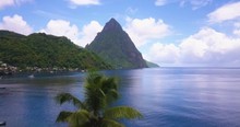 Drone View Of The Pitons In The Caribbean Island Of St. Lucia With Birds Flying