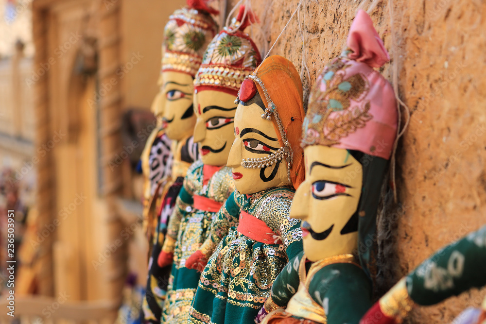 Indian String Puppet Rajasthani puppets (Kathputli) have been displayed on a shop at ...