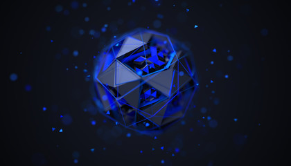 Poster - Abstract 3d rendering of polygonal sphere. Geometric shape, futuristic modern background design