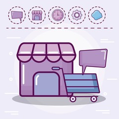 Poster - shopping cart with set icons