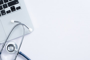 Workplace Of Doctor With Laptop And Stethoscope With Copy Space