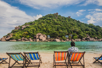 Wall Mural - colorful beach chairs on the white sand beach at koh Nang Yuan in Suratthani province Thailand