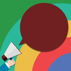 Design business concept Empty template copy space text for Ad website isolated. Hu analysis Hand Holding Megaphone Blank Round Color Speech Bubble Vector