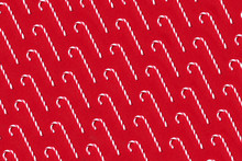 Candy Canes Pattern On Red Background