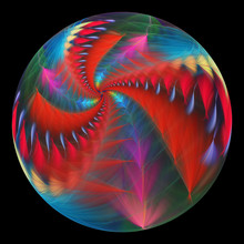 Beautiful Exotic Flower In Crystal Sphere. Fantasy Red And Blue Fractal Design. Psychedelic Digital Art. 3D Rendering.
