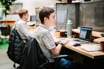 Various happenings at a technology company office