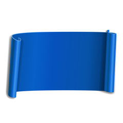 Wall Mural - Blue scroll isolated on white background. Paper roll banner 3D. Ribbon design for Christmas frame, New Year decoration, curved retro border. Smooth realistic texture. Vector illustration