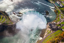 Niagara Falls Aerial View.  An Aerial View Of The Horseshoe Falls, A Part Of The Niagara Falls.  The Falls Straddle The Border Between America And Canada.