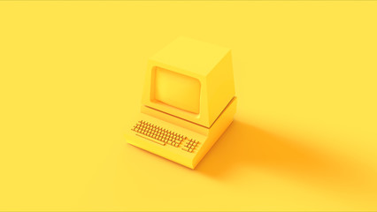 Yellow Vintage Computer 3d illustration 