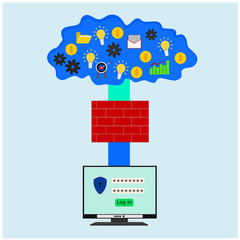 Business computer technology device access cloud internet with safety information