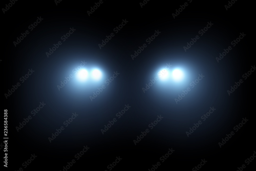 Car head lights shining from darkness background - obrazy, fototapety, plakaty 