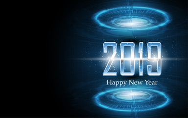 2019 Happy new year on technology abstract background