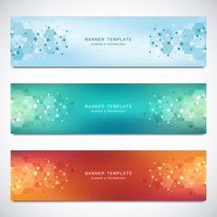 Wall Mural - vector banners and headers for site with molecules background and neural network. genetic engineerin