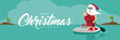Merry Christmas banner with Cartoon Santa Claus on his stand up paddle board in the tropics. Eps10 vector illustration.