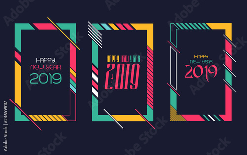 Design Frame Background 2019 Vector Art New Year Happy