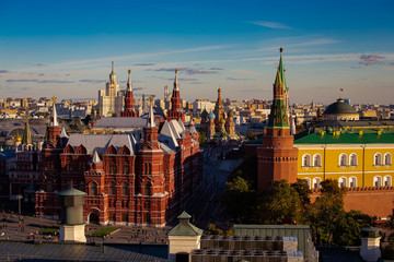 Wall Mural - Evening  sunset in a Panoramic view of the Red Square with Moscow Kremlin and St Basil's Cathedral in the twilight sky, Moscow, Russia