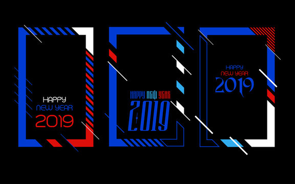 Vector vertical background frame for text Modern Art graphics for hipsters. Happy New Year 2019 design elements for design of gift cards, brochures