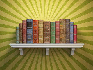 Poster - Old vintage books on shelf. Classic literature and education vintage concept.