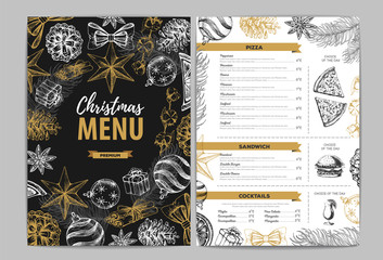 Wall Mural - Hand drawing Christmas holiday menu design. Restaurant menu