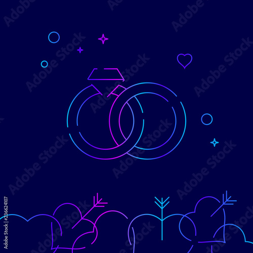 Engagement Rings Vector Line Icon Wedding Gradient Symbol