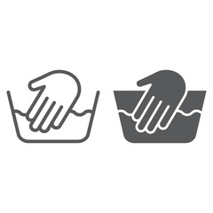 Poster - Hand washing line and glyph icon, laundering and wash, hand sign, vector graphics, a linear pattern on a white background.
