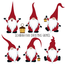 Christmas Gnomes Collection Isolated On White Background