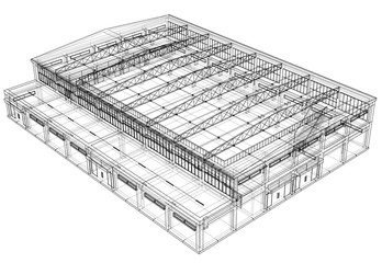 Poster - warehouse sketch. 3d illustration