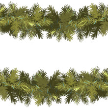 Christmas Seamless Pattern Background. Spruce Green Garland Isolated On White Background. New Year