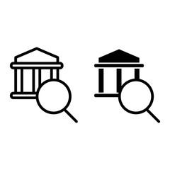 Poster - Magnifying glass and university line and glyph icon. College buildind and lens vector illustration isolated on white. University search outline style design, designed for web and app. Eps 10.
