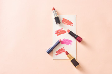 Sticker - Set of color lipsticks. Lipstick colors. Beauty and cosmetics background.Fashion lipstick.