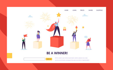 Wall Mural - business success, leadership, achievement landing page template. businessman character with prize, s