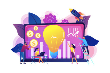 Poster - Capital fund financing small firm with high growth potential. Venture capital, venture investment, venture financing, business angel concept. Bright vibrant violet vector isolated illustration