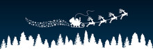 White Santa Claus Flyin On Christmas Sleigh In The Night – Stock Vector