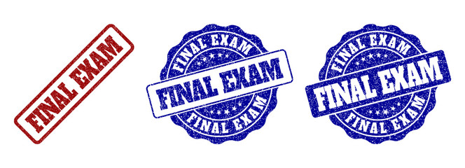 Canvas Print - FINAL EXAM scratched stamp seals in red and blue colors. Vector FINAL EXAM marks with dirty style. Graphic elements are rounded rectangles, rosettes, circles and text tags.