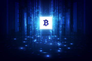 Poster - Abstract digital currency bitcoin with  blockchain , vector illustration