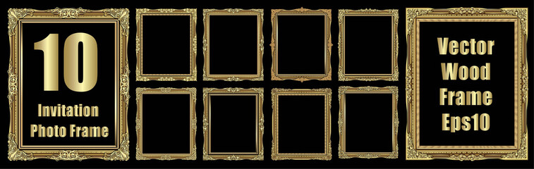 Leinwandbilder - 	 Set of Decorative vintage frames and borders set,Oval Gold photo frame with corner Thailand line floral for picture, Vector design decoration pattern style. border design is pattern Thai art style