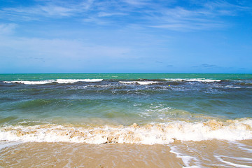 Sea coast. Blue lagoon. Sea surf.