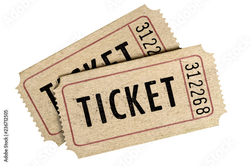 Cuadros en Lienzo Two old movie ticket stub isolated white background.