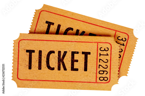 Cuadros en Lienzo Two old movie tickets isolated white background.