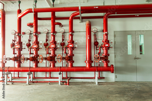 Fotomural Red water pipe valve,pipe for water piping system control and Fire control syste
