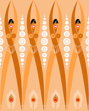 Girls Flappers From The 1920s. Stylized Illustration Of A Dancers. Pearl And Peacock Feathers. Seamless Pattern.
