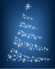 Wall Mural - Abstract Christmas tree of snowflakes and sparks on a blue background