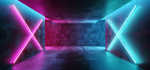 modern futuristic sci fi concept club background grunge concrete empty dark room with neon glowing p