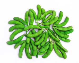 Poster - green soybeans  on white background.