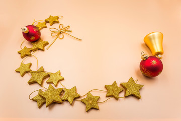 Background Christmas decorations, composition of balls, stars