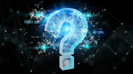Poster - blue digital question marks background 3d rendering