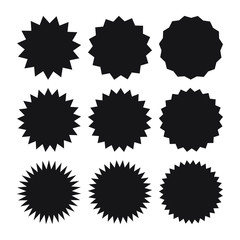 Wall Mural - Set of vector starburst, sunburst badges. Black icons on white background. Simple flat style vintage labels, stickers.