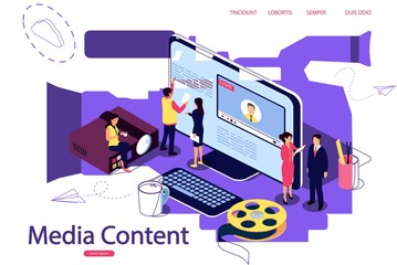 Wall Mural - isometric concept education. vector illustration for online education, media content blogging. inter