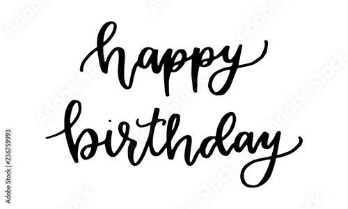 Black color hand writing in word happy birthday on white background ...